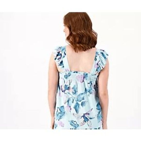 Breezies Womens Large Lounge Simple Breeze Flutter Sleeve Top Blue Floral NWT ) - Picture 2 of 4